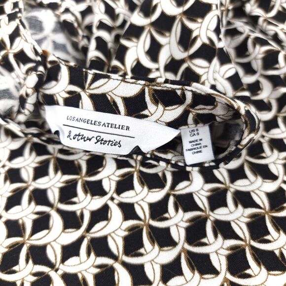 OTHER STORIES Chain Print Long Sleeve Blouse Balloon Sleeves Clean Girl 6 Black - Picture 2 of 9